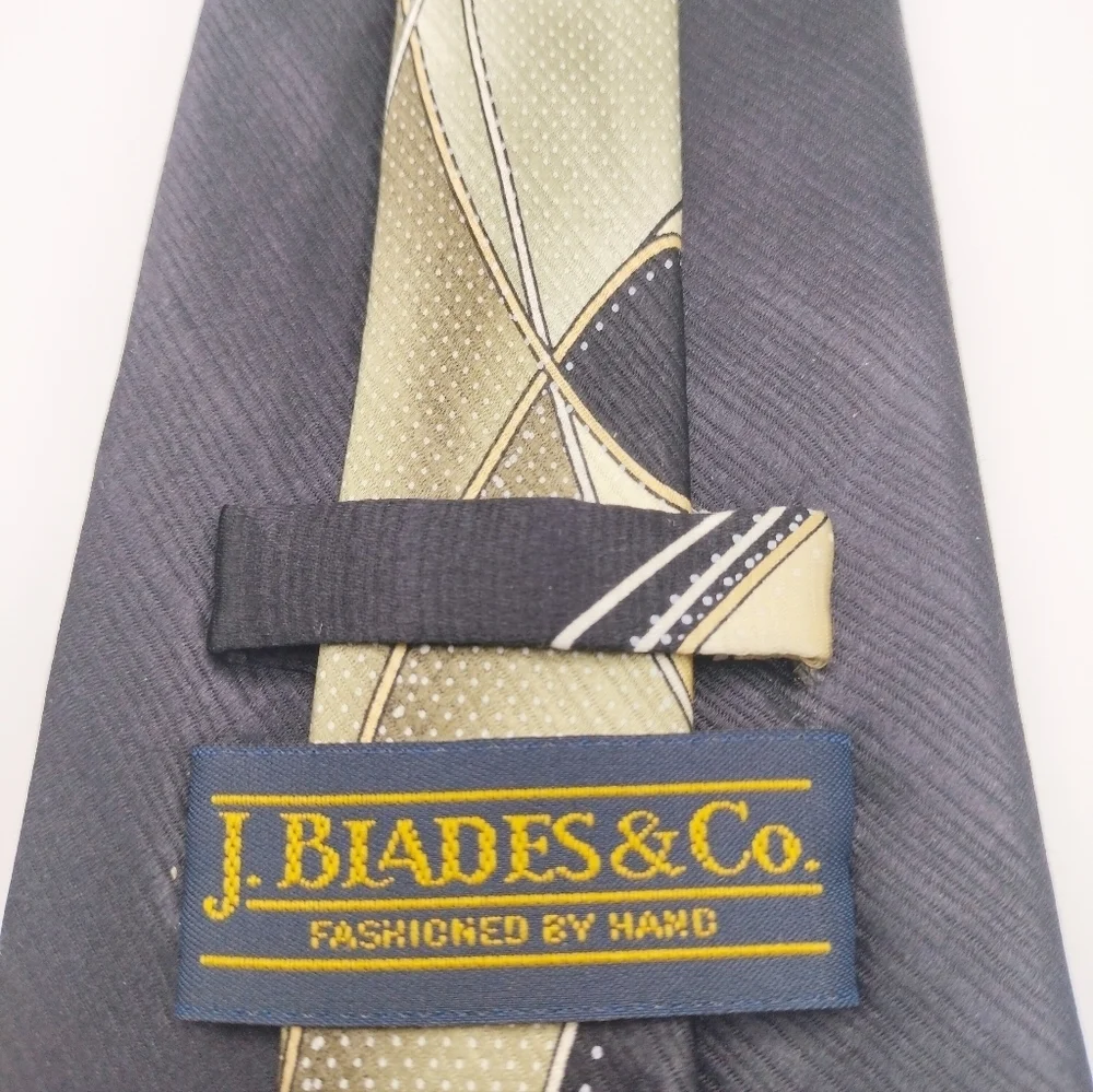 J. Blades Necktie Tie Silk Black and Gold Men's Handmade Black Gold Abstract